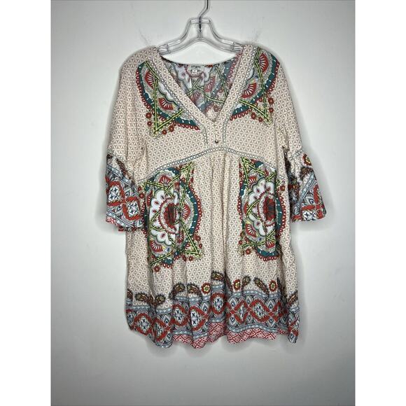 Umgee Women’s Babydoll Tunic Shirt Size Medium Y2K Crotchet Boho 90’s Multicolor - Picture 1 of 8